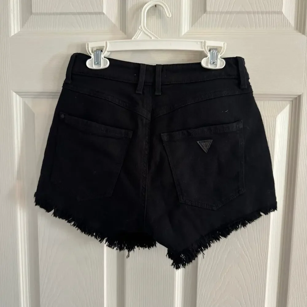 Guess Overdye Black 1981 Cutoff Denim Jean Shorts Raw Edge NWT 80s size 26